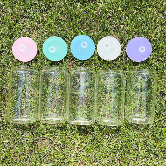 Glass Can, Colored Lids